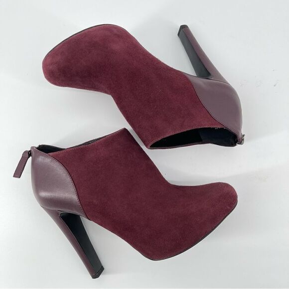 Nine West Brienne Women’s Wine Plum Leather Suede Rear Zip Heeled Booties 6.5 - Picture 12 of 16